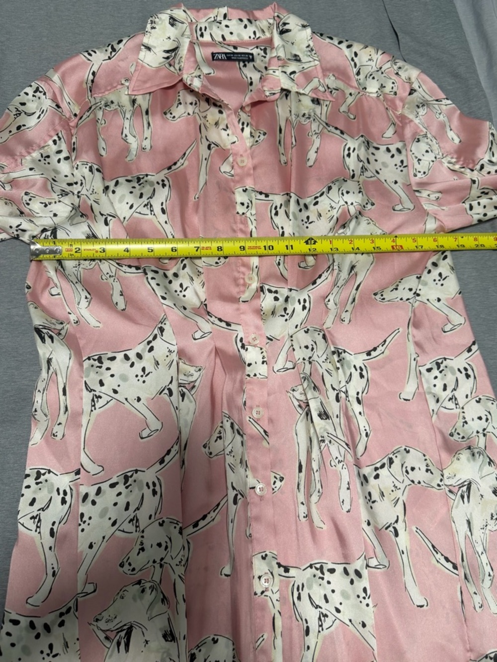 Zara Pink Dalmatian Dog Print Satin Shirt Dress Midi Long Sleeve XS - Picture 5 of 16